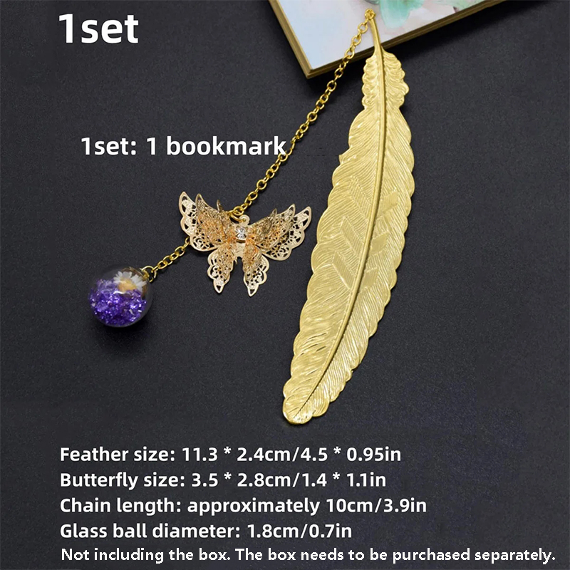 Dried Flower Bookmark - Marcapáginas de Metal con Pluma de