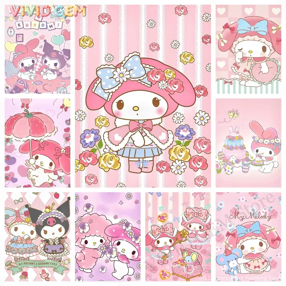 Photo Mosaic Print - Pintura de Diamantes My Melody Sanrio,